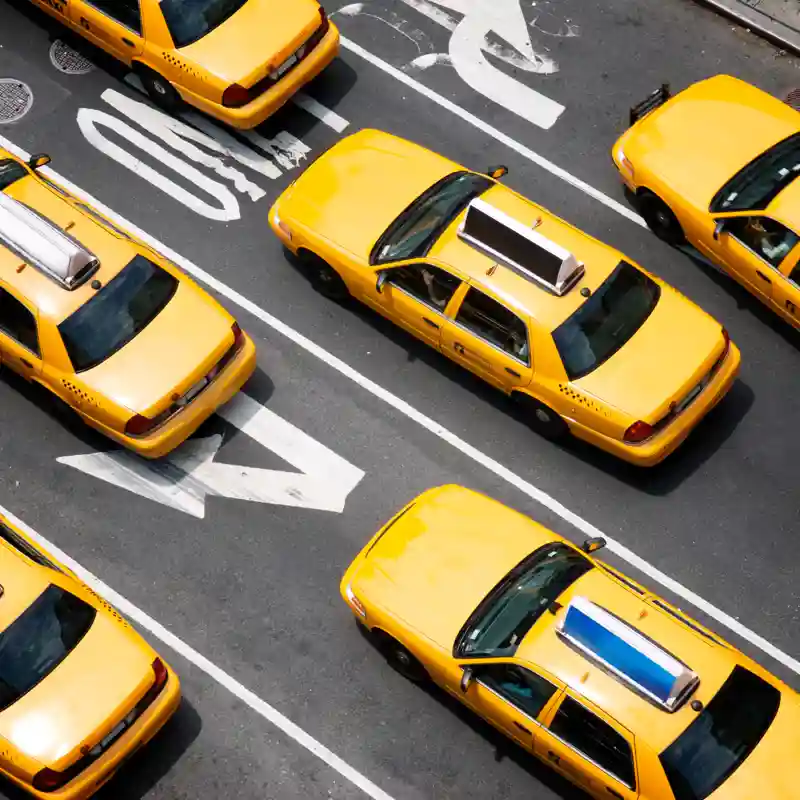 Arial view of taxi cabs.